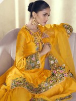 Mustard Viscose Jacquard Silk Sharara Suit